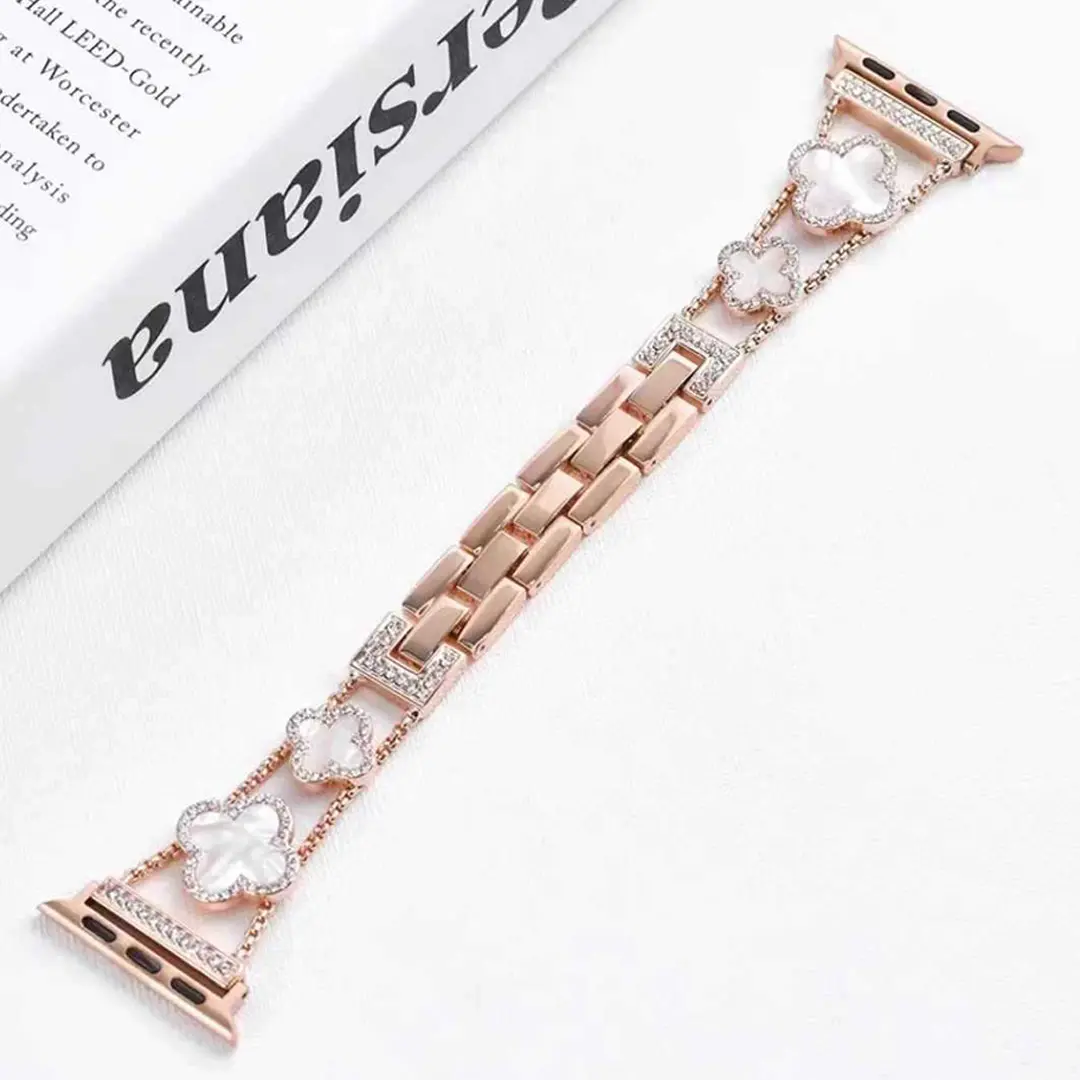 Apple Watch Metal Strap Four Leaf Clover Diamond Strap Rose Gold-42-44-45-46-49mm